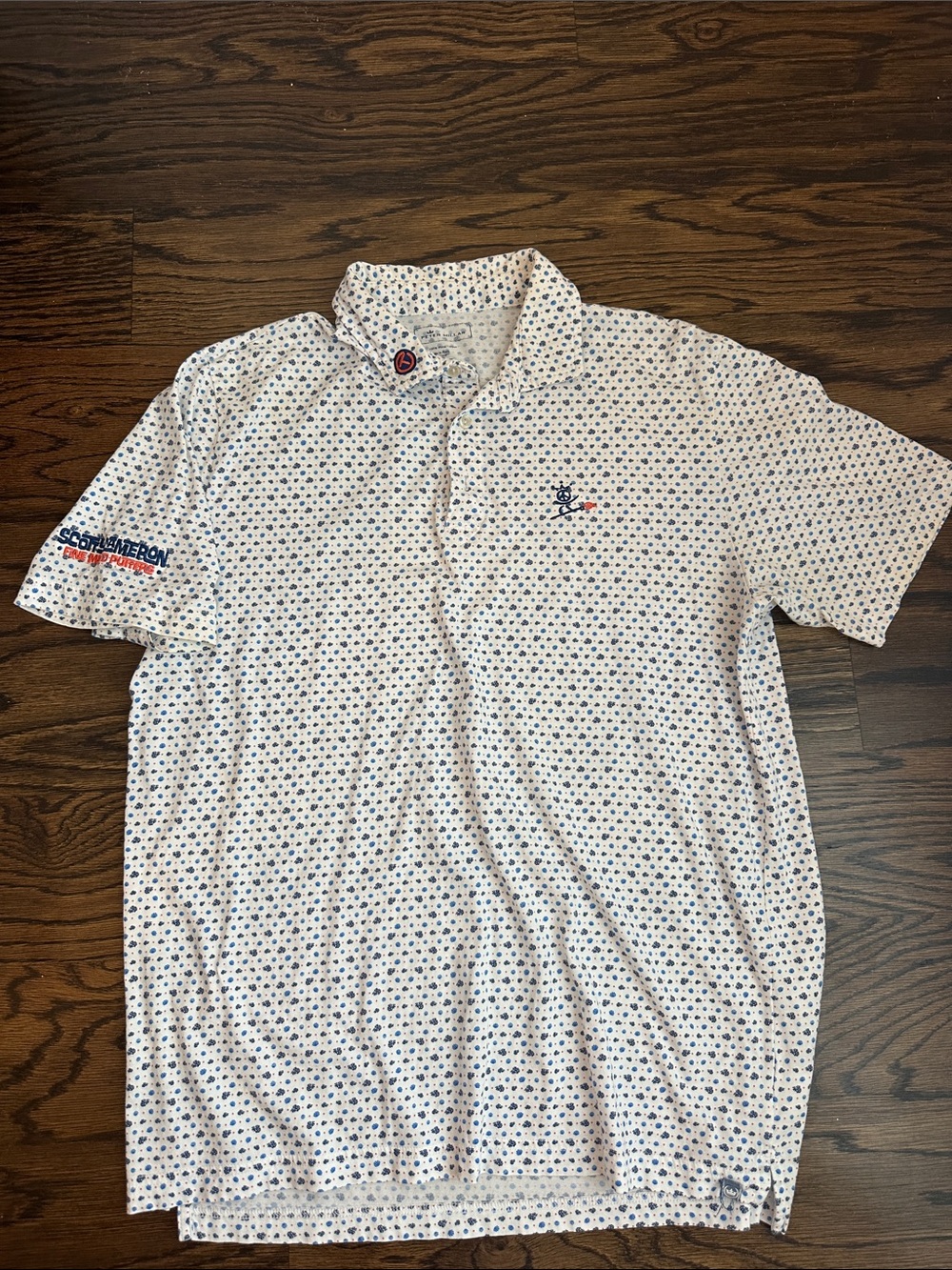 Peter Millar White Polo with Navy & Red Micro Print
